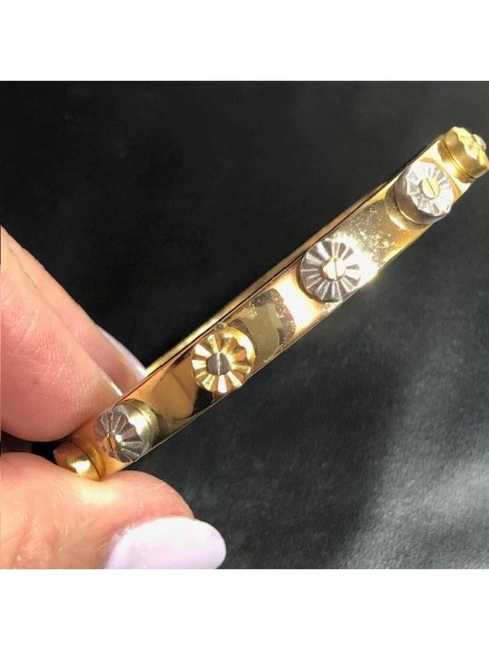 B1299 COACH Hinged Bangle Rivet Bracelet Gold Tone Silver   7"